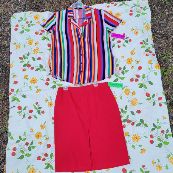 SOLD Forever 21 rainbow stripe short-sleeve button-up, size SMALL - Picture 2 of 2